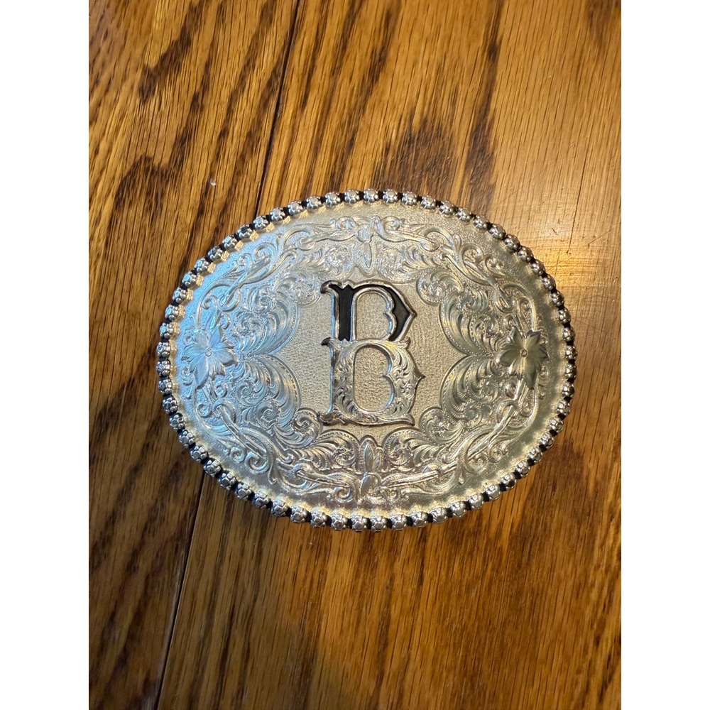Montana Silversmiths Vintage Silver Engraved Initial B Western Belt Buckle